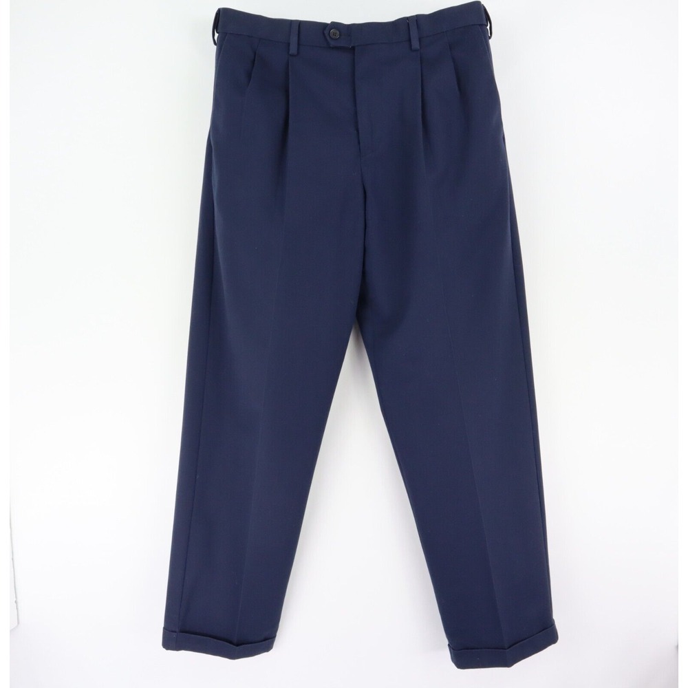 Croft & Barrow Dress Pants Pleated Cuffed Mens Size 34x33 Blue 100% Cotton Chino